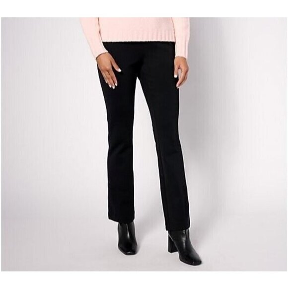 Isaac Mizrahi Live! Petite Crepe Ponte Baby Bootcut Pants Pitch Black,Pet XS - Picture 1 of 1